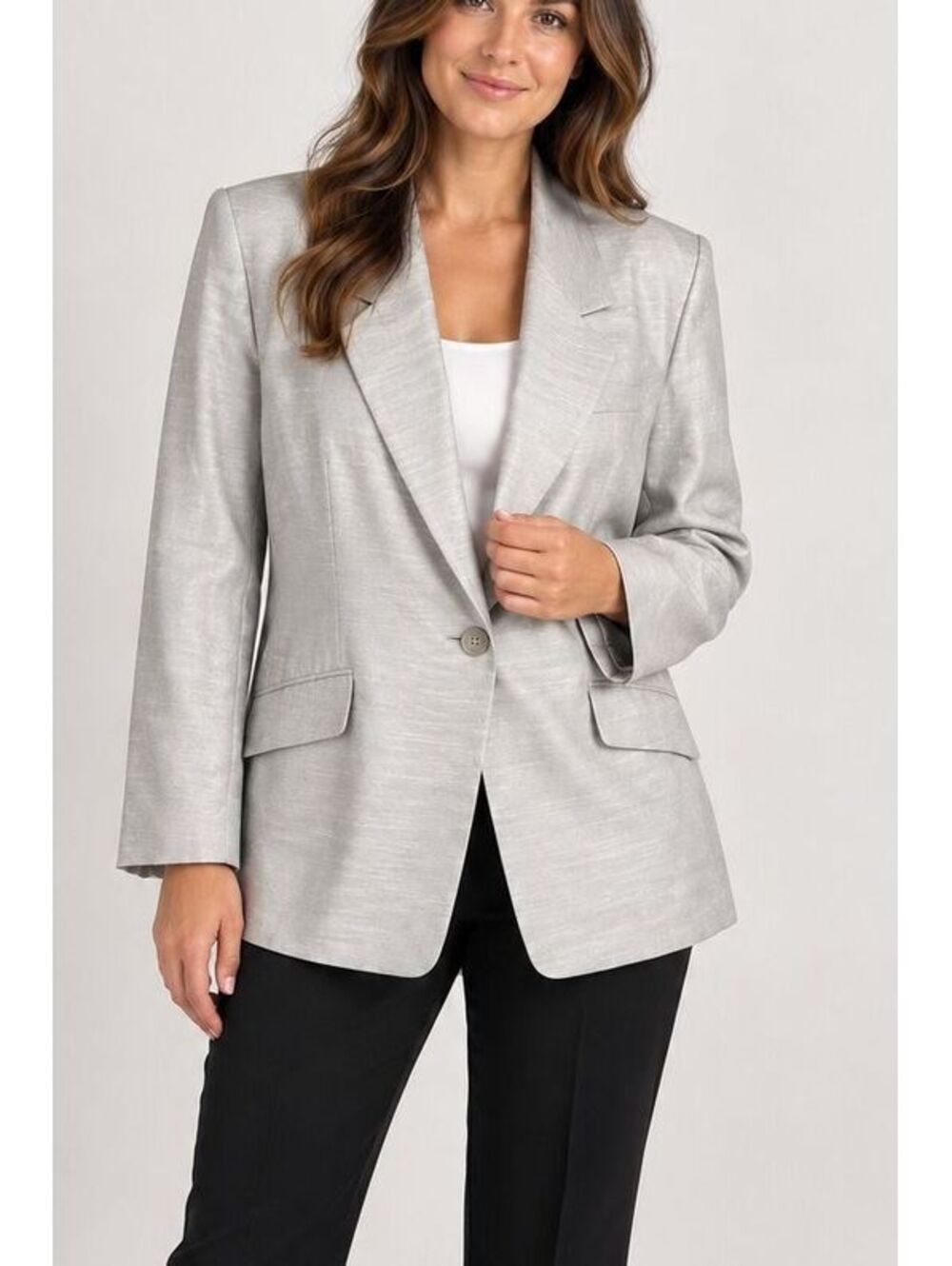 Vintage 90s Linda Allard Ellen Tracy Silver Blazer Womens 14 NWT Metallic